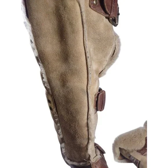 VW1 FENDI CAMEL BROWN WEDGE BUCKLE LONG FUR TRIM BOOTS - SIZE 38.5 39 READ - Picture 10 of 10